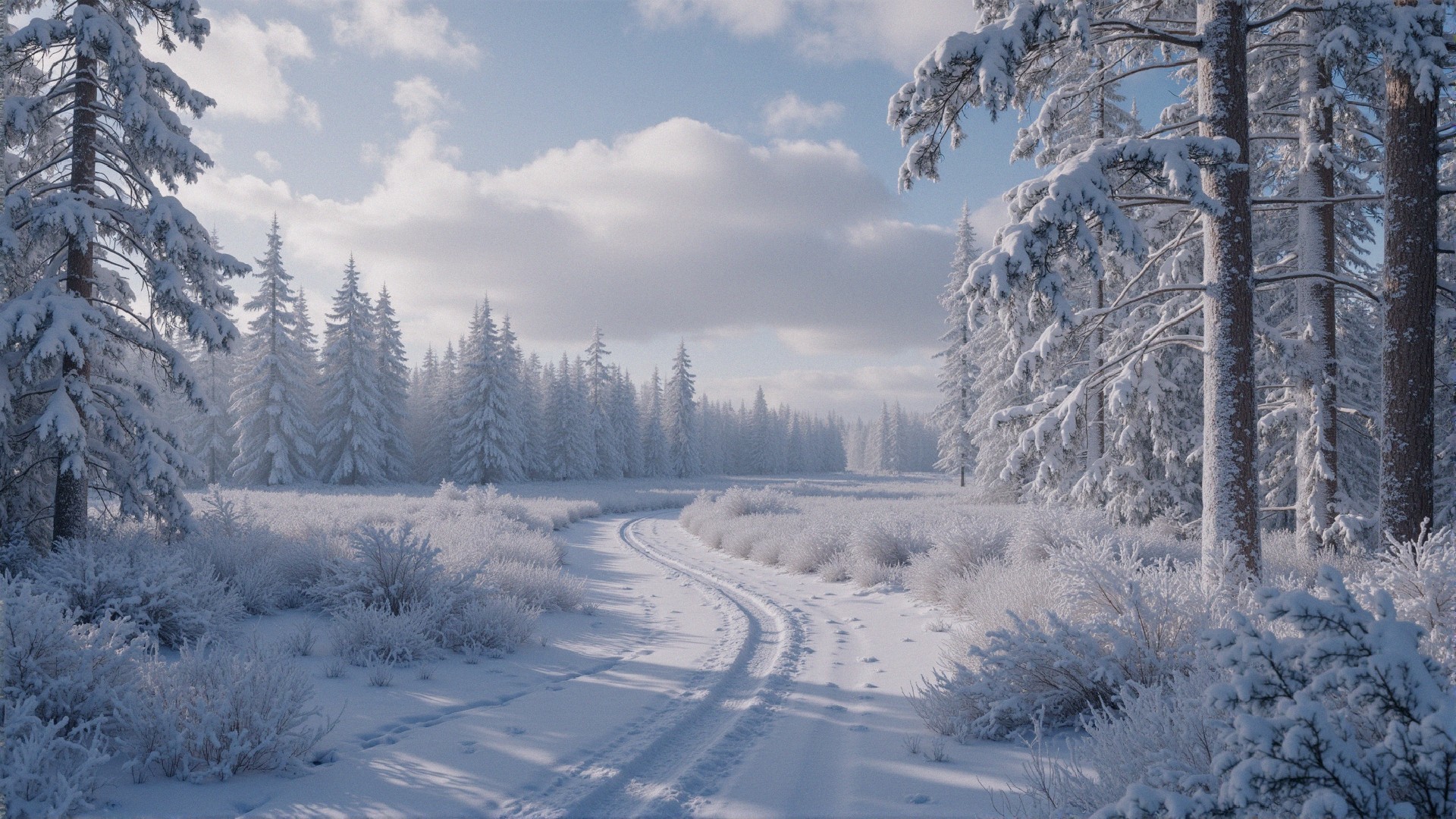 Tranquil Winter Landscape with Snow-Covered Evergreens