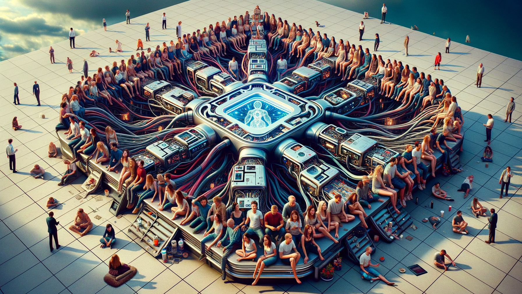 Surreal Digital Landscape with Intricate Chip Structure