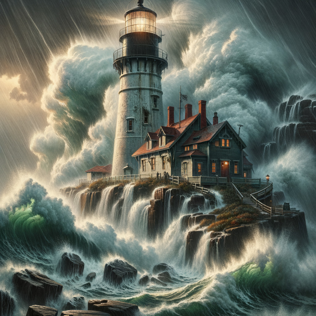 Lighthouse Amidst Stormy Seas and Rocky Shores
