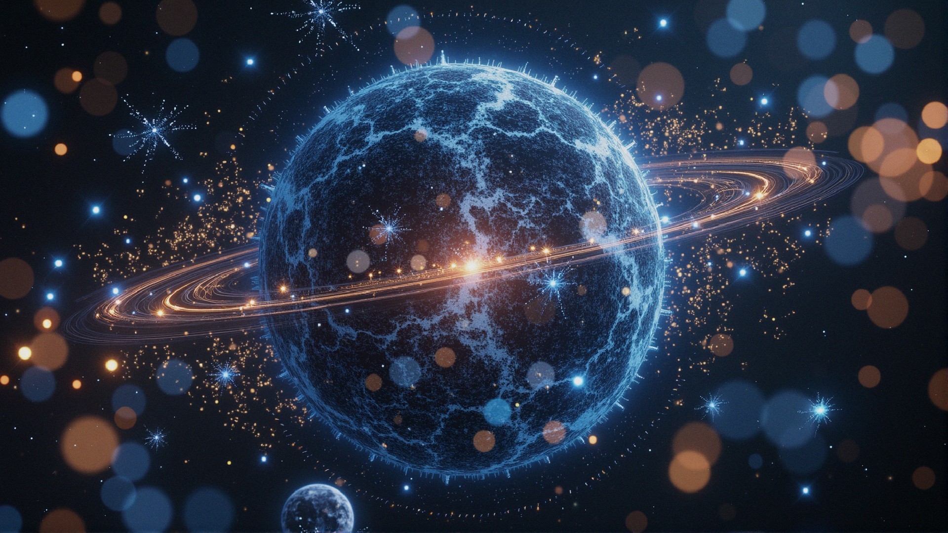 Vibrant Celestial Scene with Glowing Planet and Rings