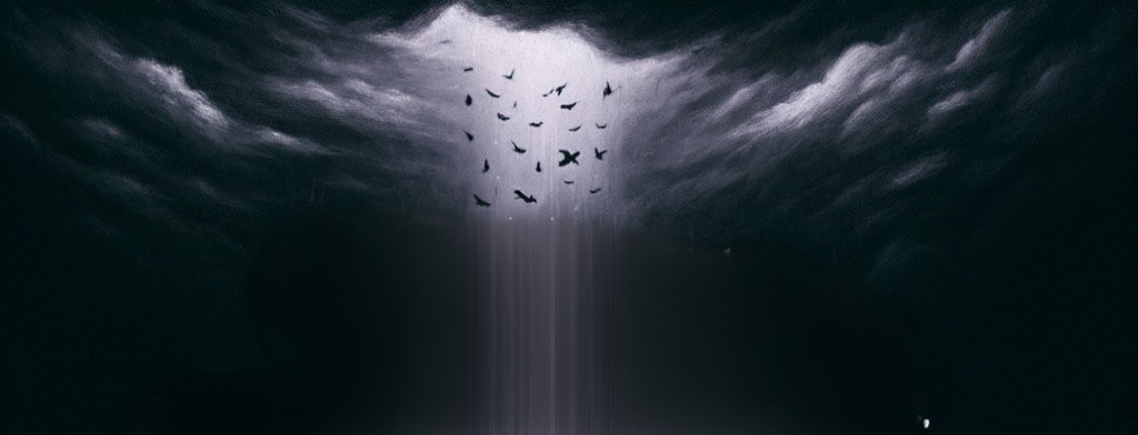 Dramatic Clouds and Birds in Ethereal Light Scene