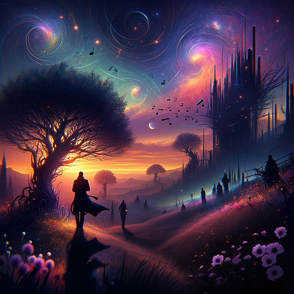 Surreal Landscape with Vibrant Galaxies and Crystalline Structures