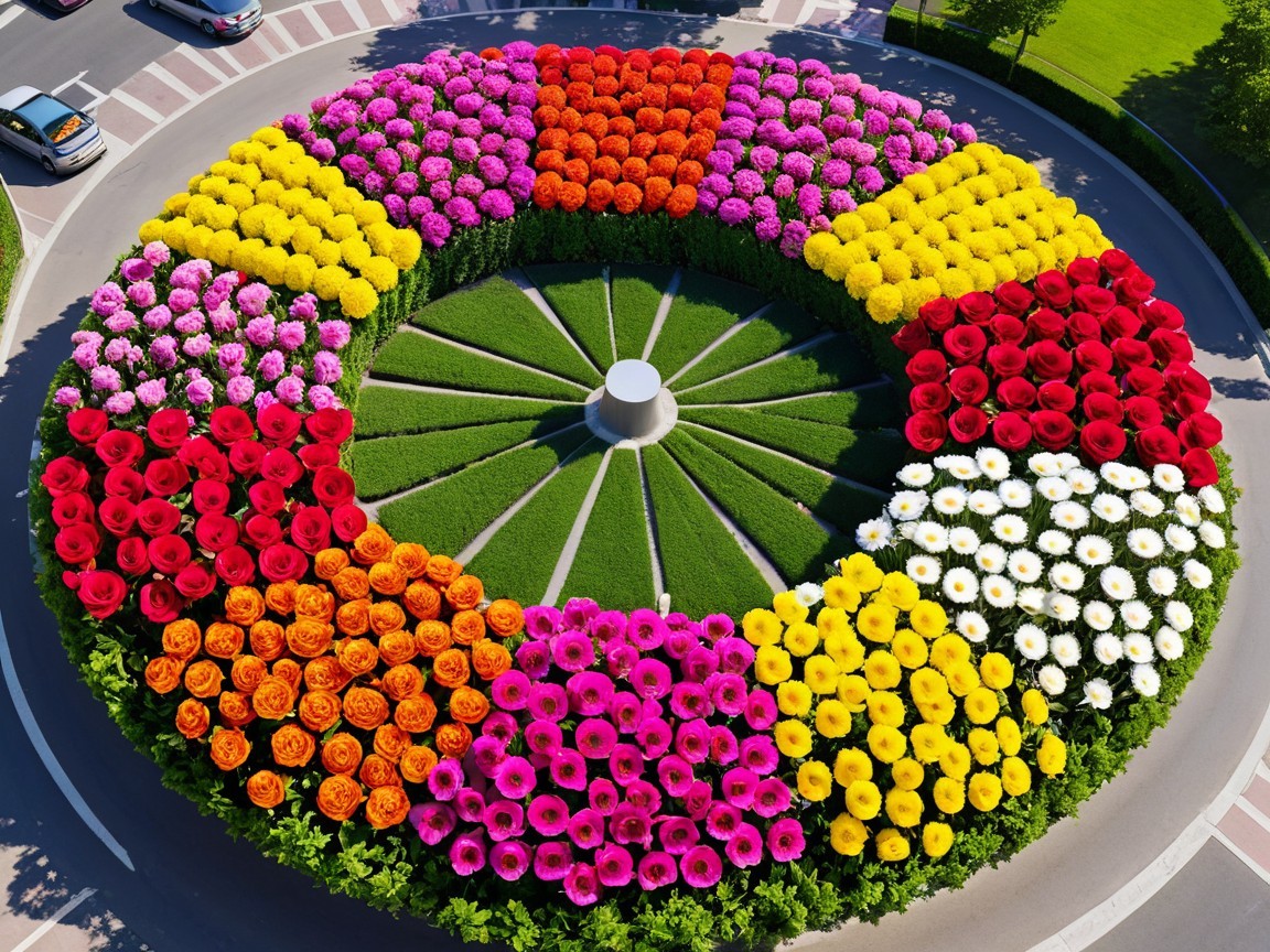 Vibrant Circular Floral Display with Colorful Roses