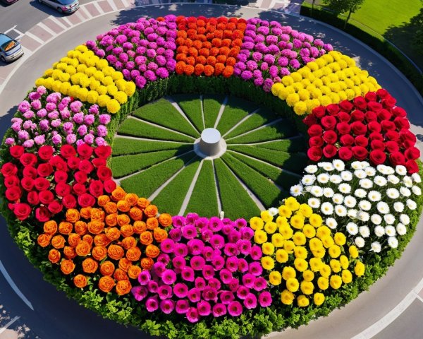 Vibrant Circular Floral Display with Colorful Roses