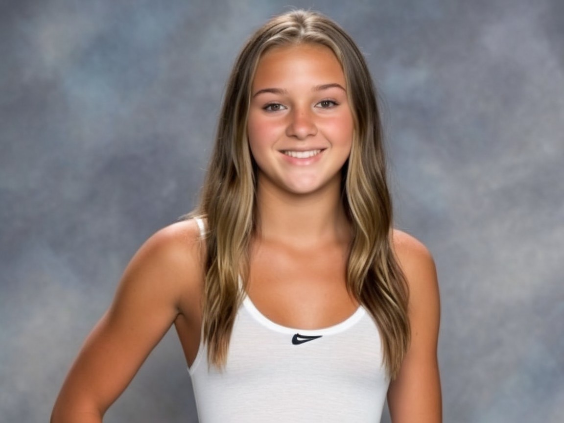 Young girl with olive skin and long brown hair smiling