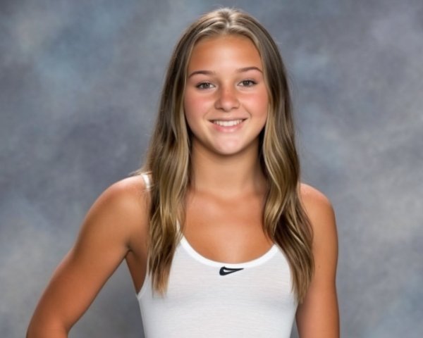 Young girl with olive skin and long brown hair smiling