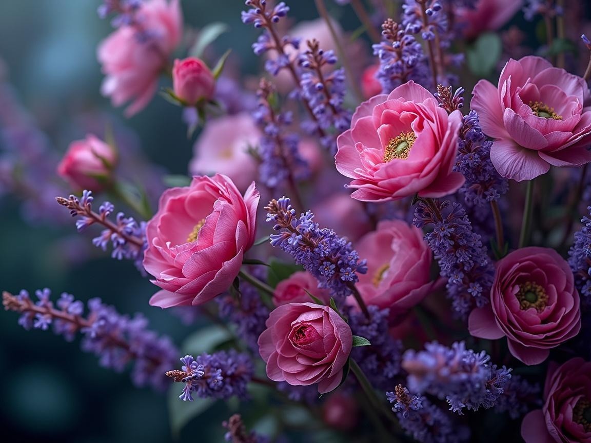 Vibrant Pink Flower Arrangement with Lavender Sprigs