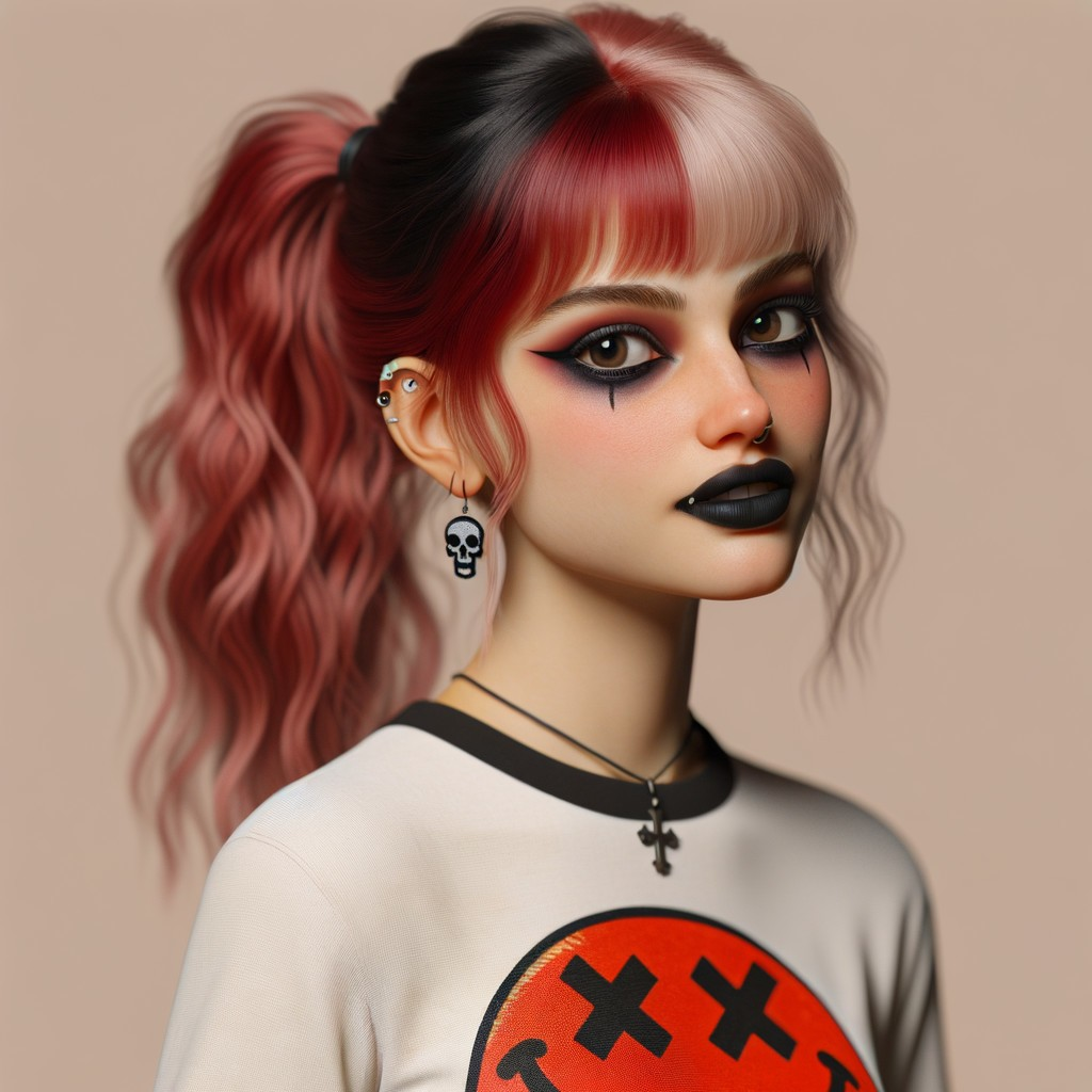 Playful Edgy Fashion Character with Two-Toned Hair