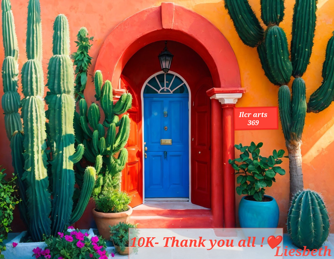 Vibrant orange building with red archway and blue door