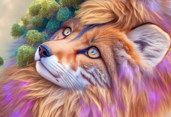 Digital art of a fox-headed creature in vibrant colors