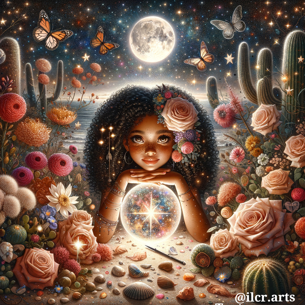 Whimsical Illustration of Girl in Magical Garden