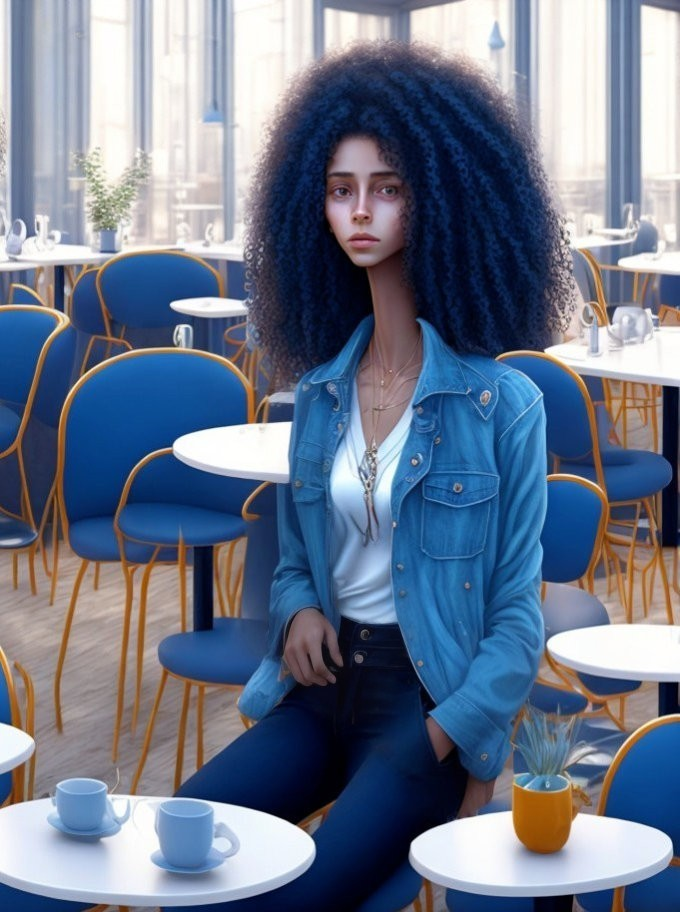 Digital Illustration of a Woman in a Modern Cafe
