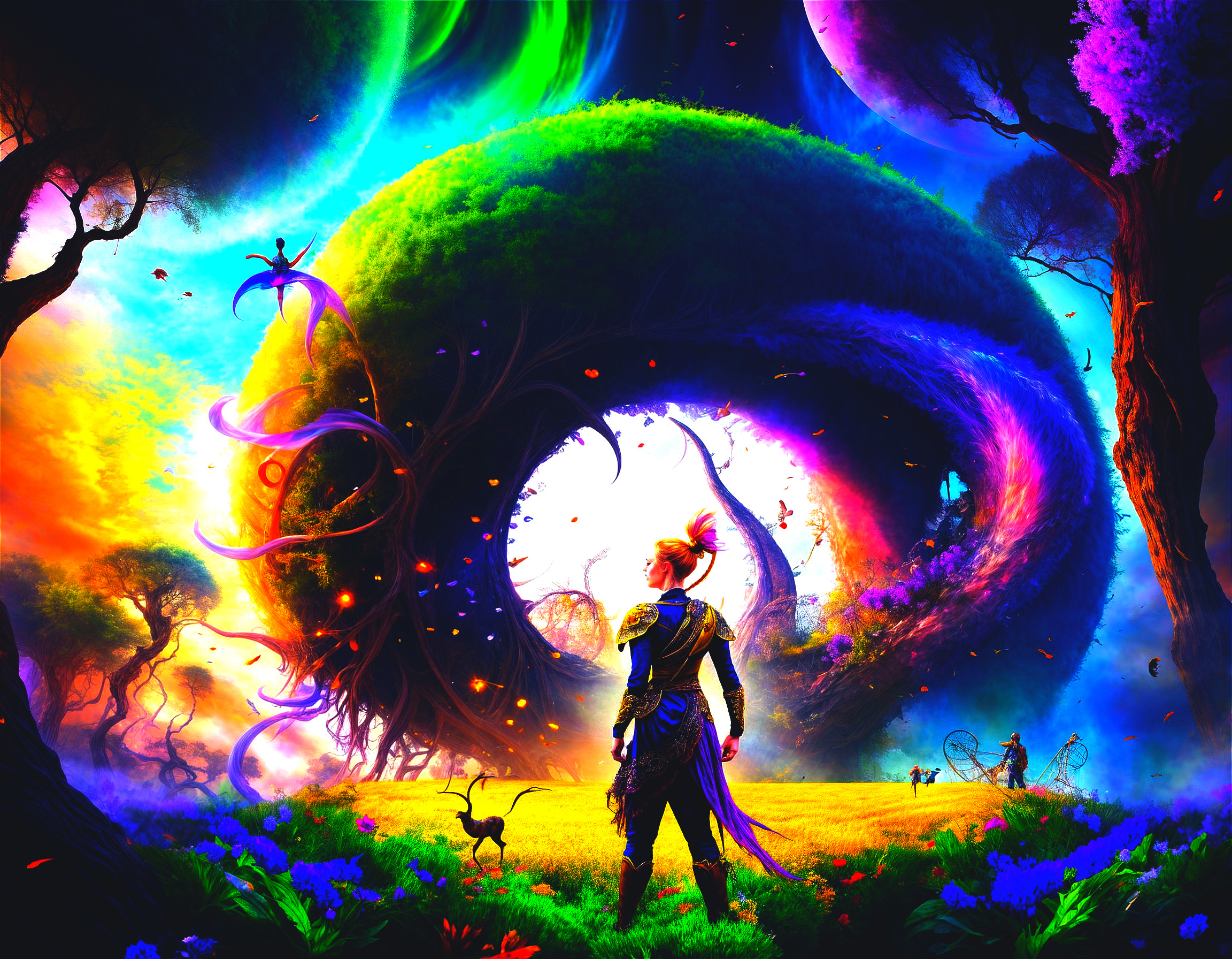 Surreal Landscape with Colossal Colorful Tree