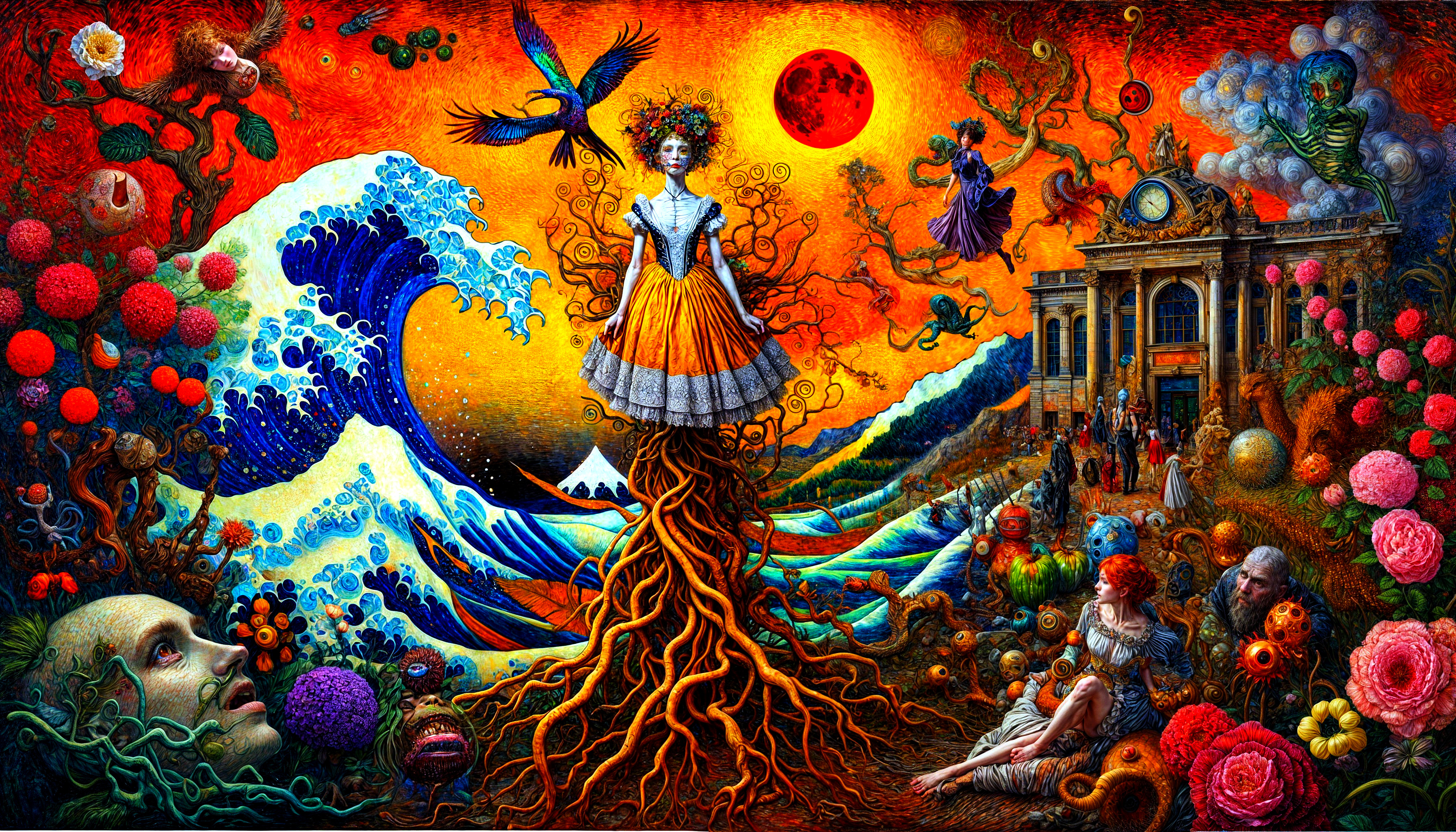 Surreal Landscape with Woman in Yellow Dress