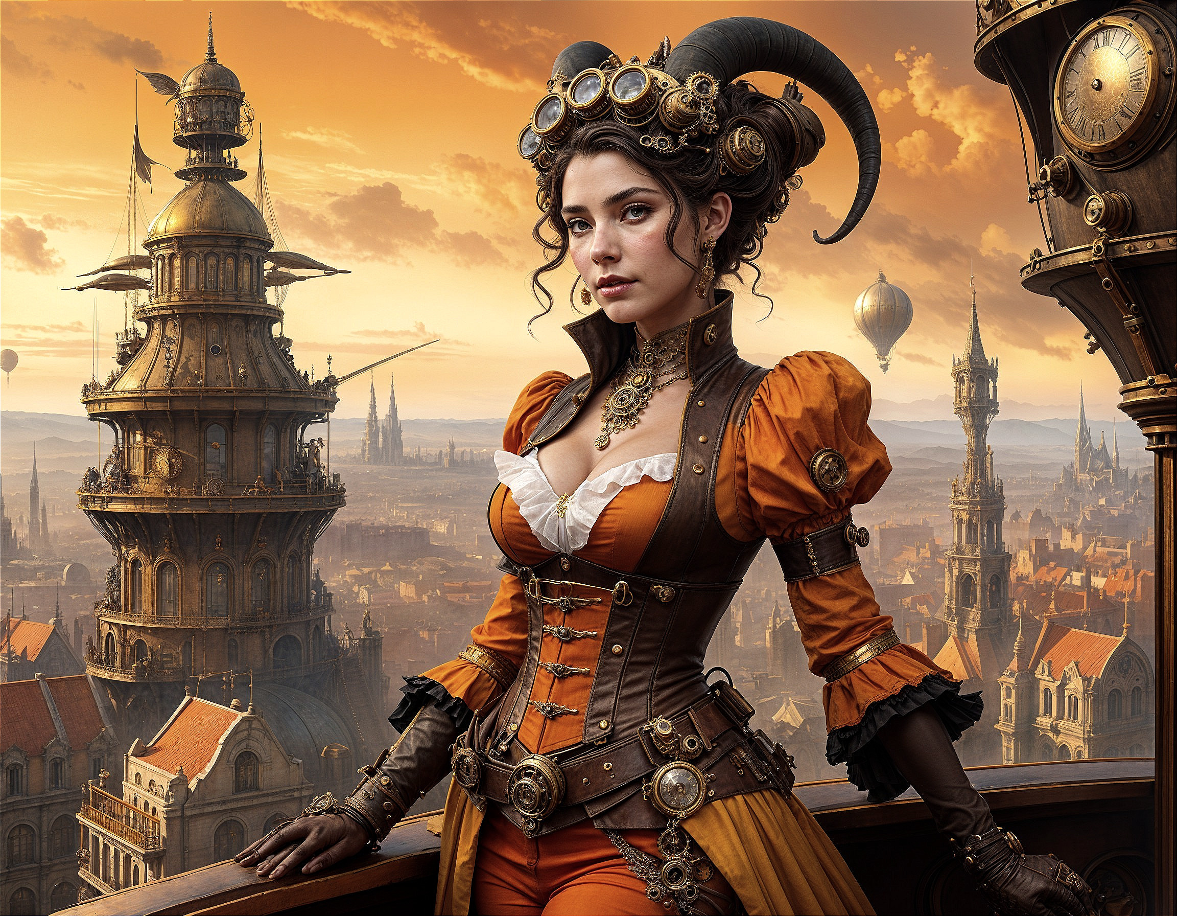 Enchanting Steampunk Sorceress in Firelight