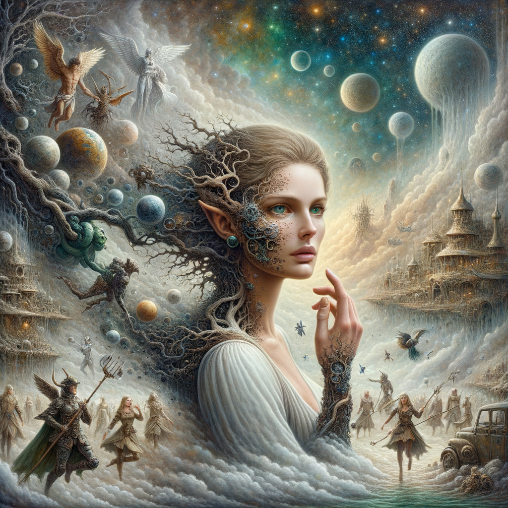 Surreal Portrait of Woman with Cosmic Elements