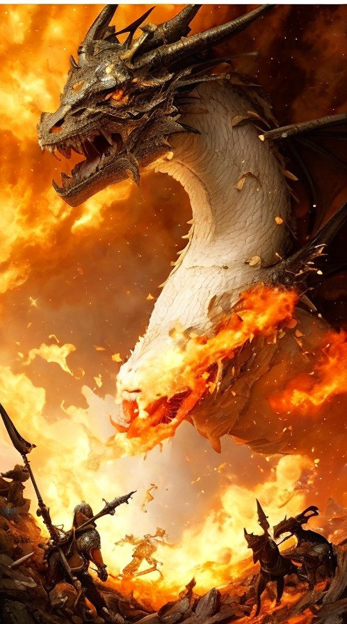 Dragon and Knight Battle in Fiery Fantasy Scene