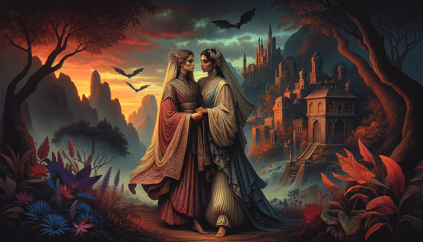 Twilight Landscape with Figures and Fantastical Castle