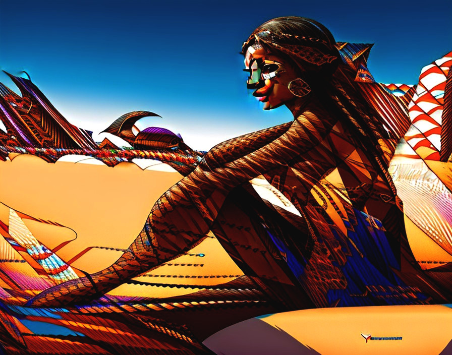 Stylized Figure in Abstract Desert Landscape Art