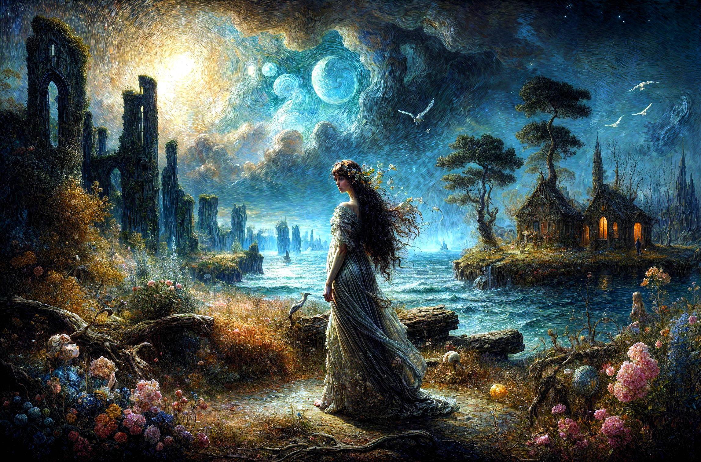 Mystical Landscape with Woman and Celestial Elements