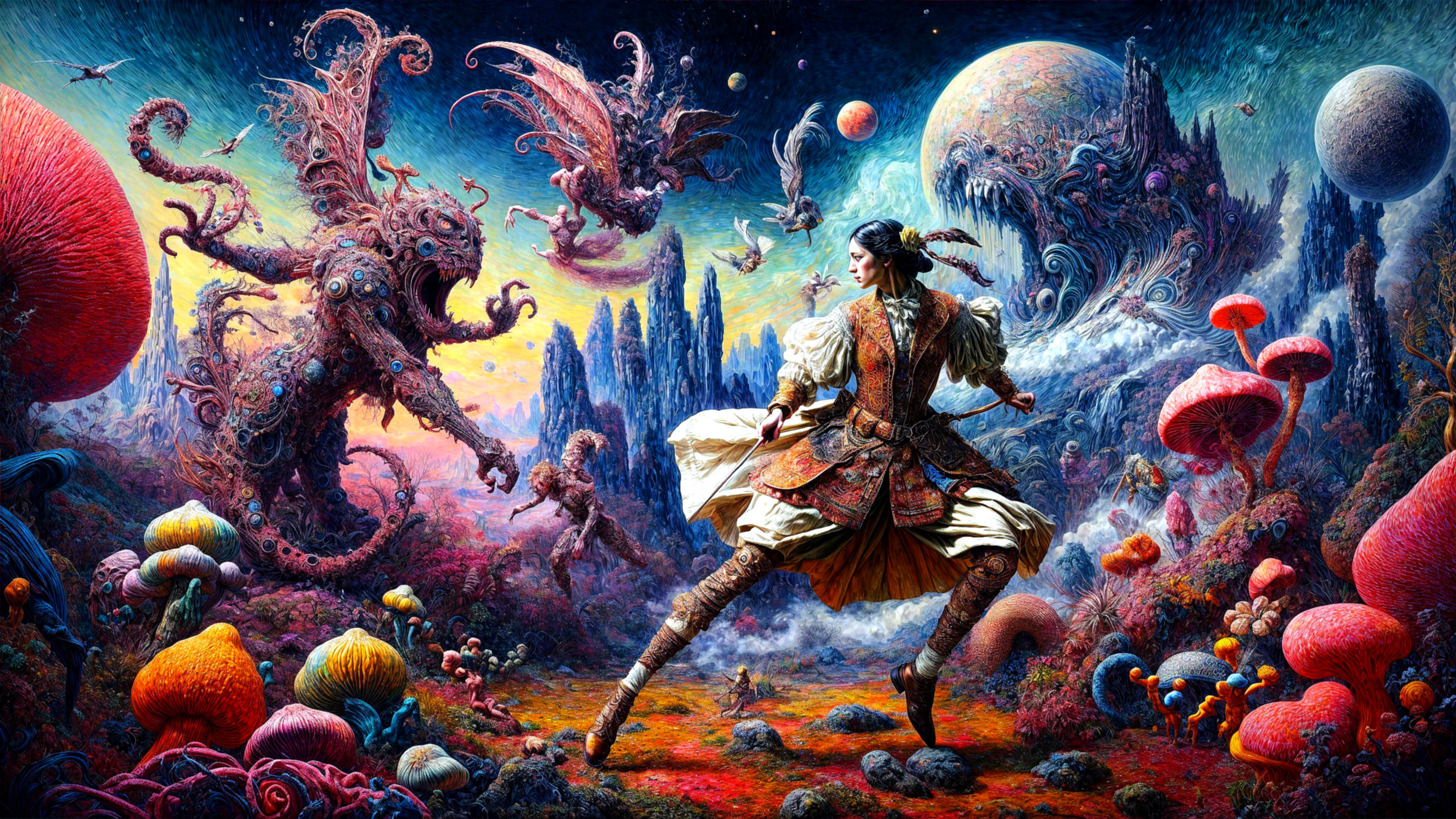 Surreal Landscape with Fungi and Otherworldly Creatures