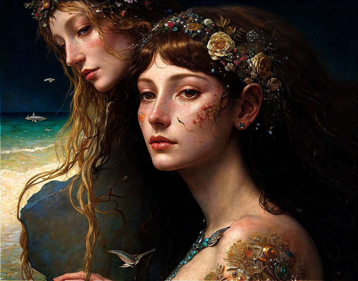 Ethereal Women Surrounded by Nature in a Painting