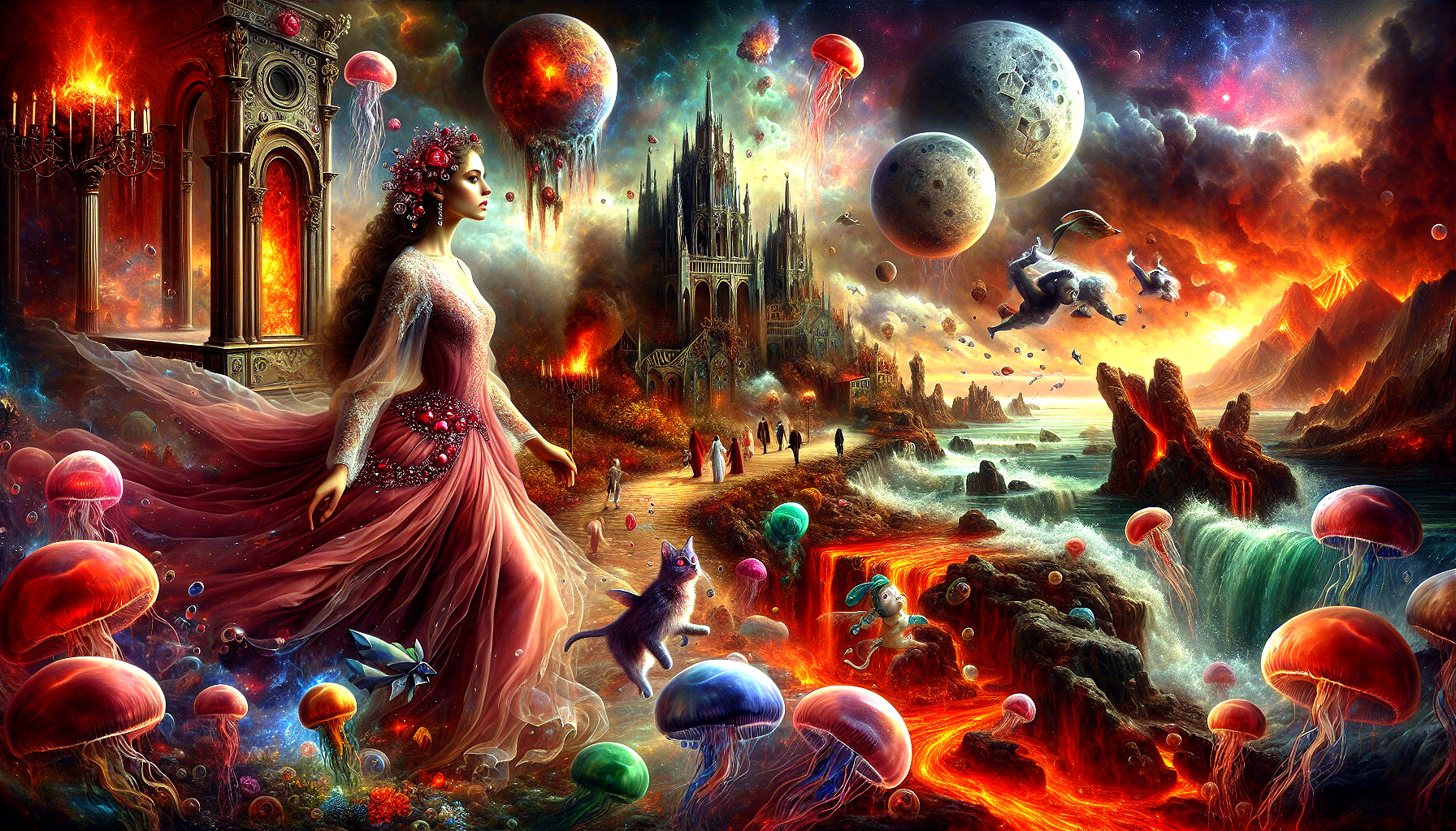 Surreal Fantasy Scene with Cosmic Landscape and Creatures