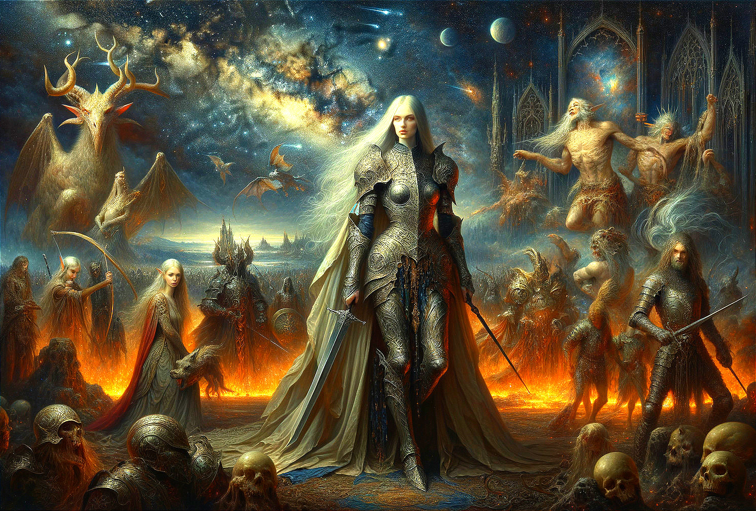 Mystical Dark Fantasy Scene with Ethereal Beings