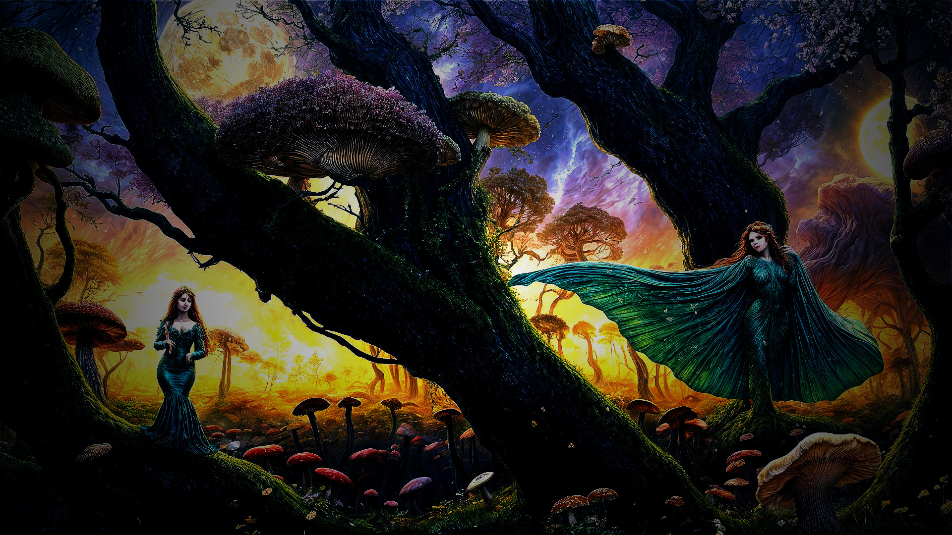 Mystical Forest Scene with Enchanting Figures