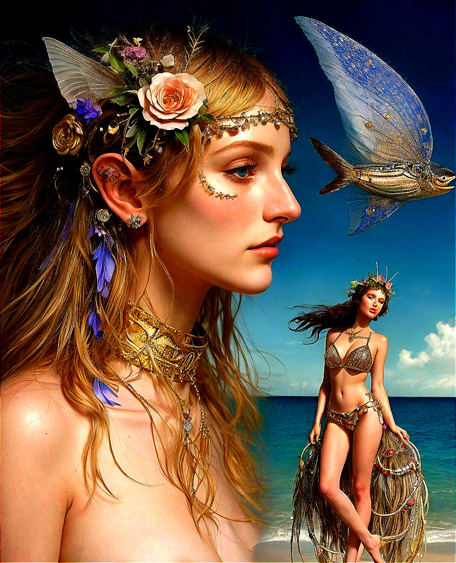 Ethereal Figures by Vibrant Ocean with Fantasy Elements