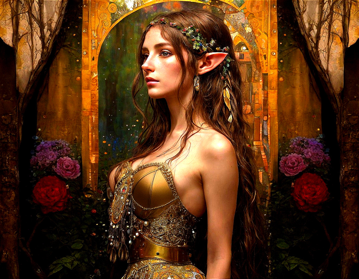 Young Elven Woman in a Mystical Garden Setting