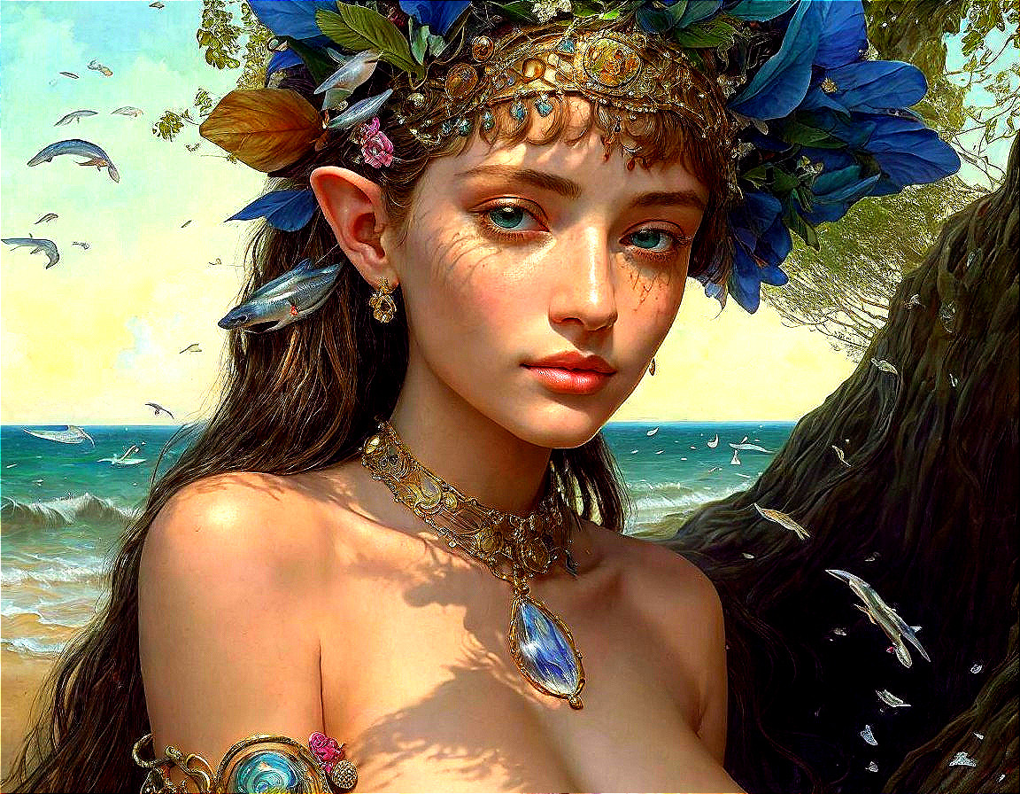 Serene Figure at Tranquil Beach Surrounded by Nature