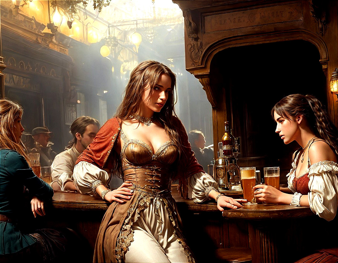 Lively Tavern Scene with Historical Attire and Decor