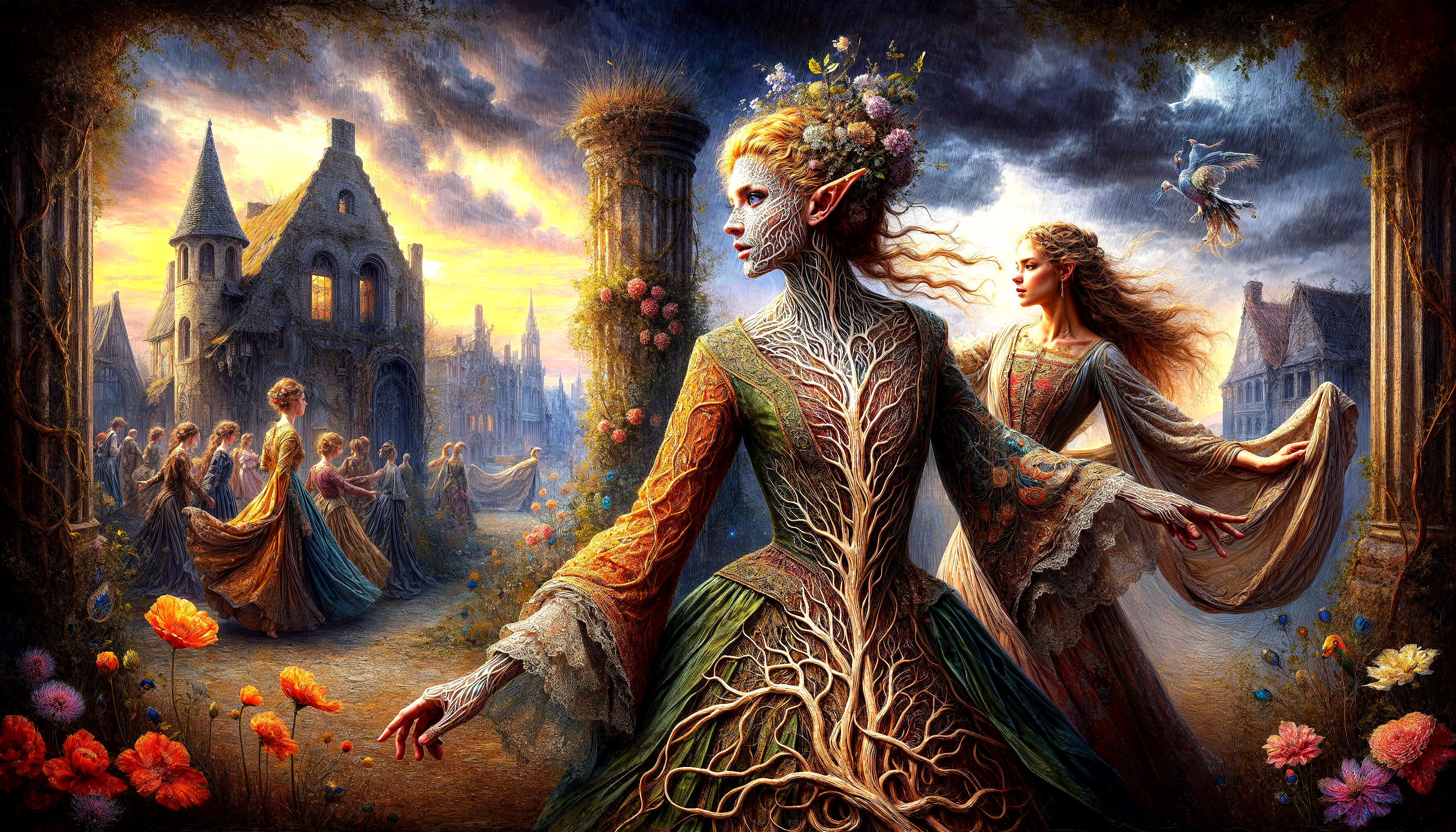 Fantastical Scene of Nature and Humanity Intertwined