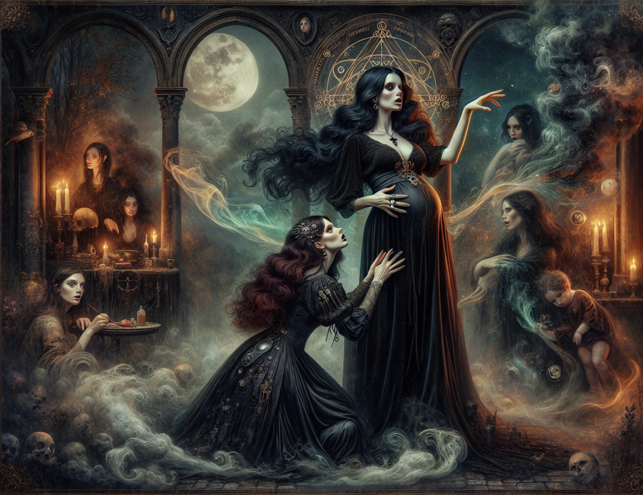 Mystical Scene with Enigmatic Women and Occult Symbols