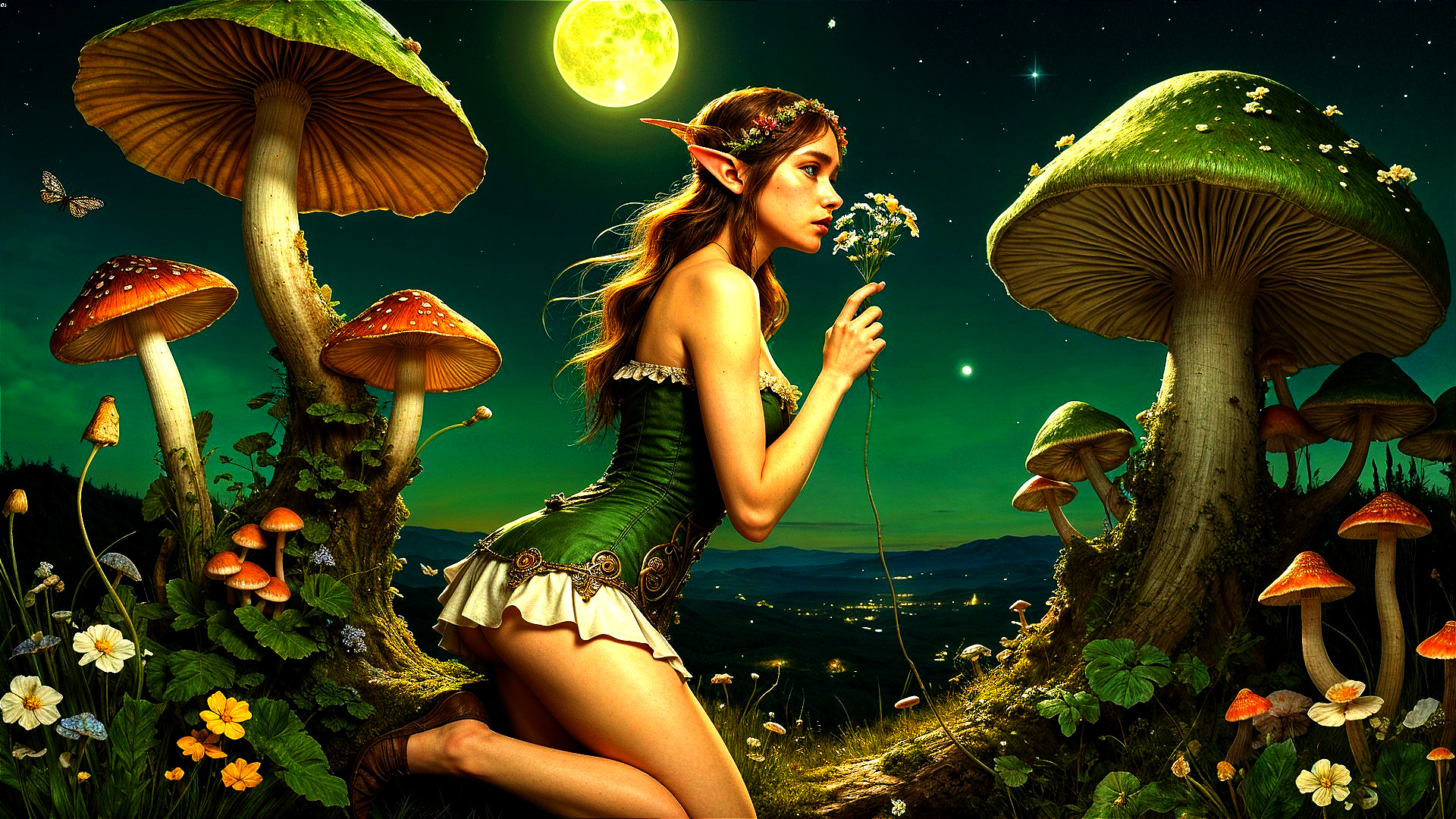 Mystical Forest Scene with Enchanted Young Woman