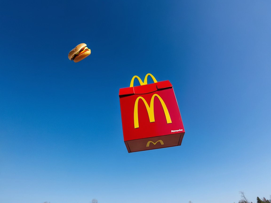 Whimsical Scene with McDonald's Takeout Box and Cheeseburger