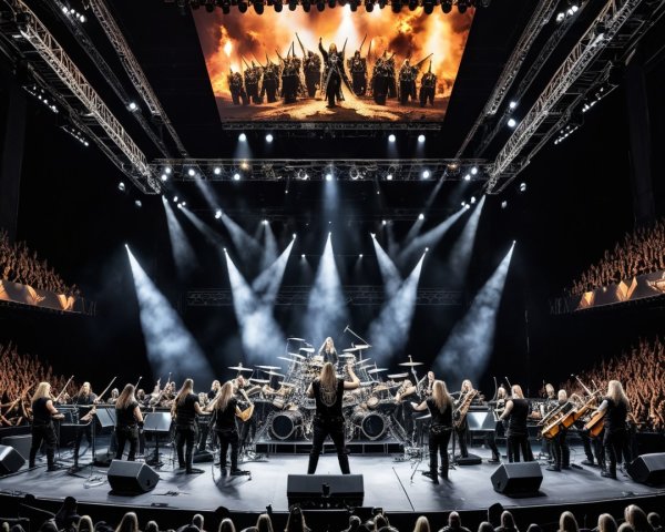 Orchestral Performance with Musicians and Dramatic Visuals