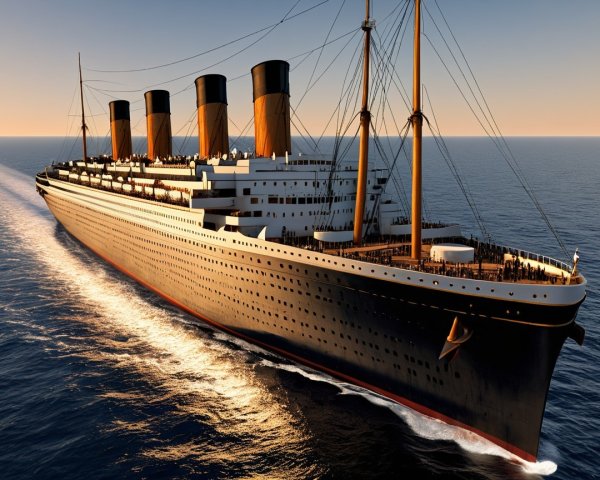 Majestic Early 20th Century Ocean Liner at Sunset