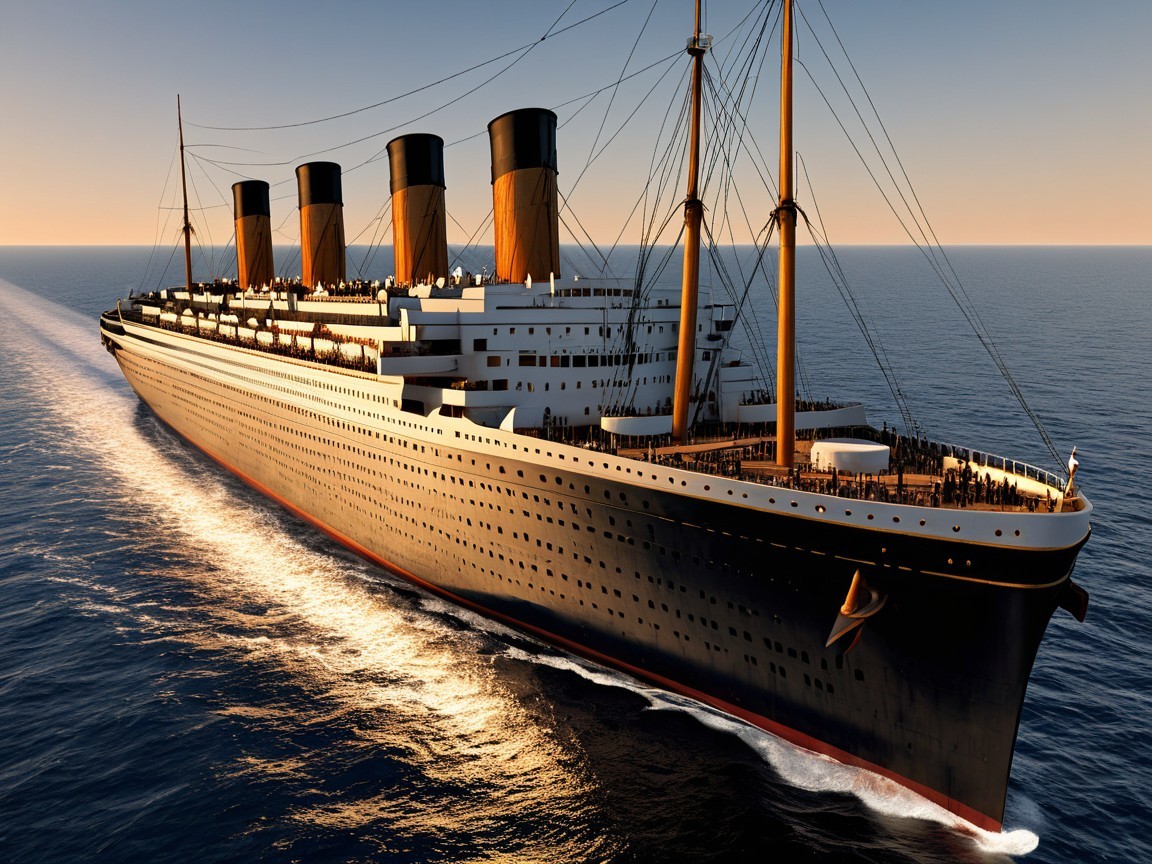 Majestic Early 20th Century Ocean Liner at Sunset