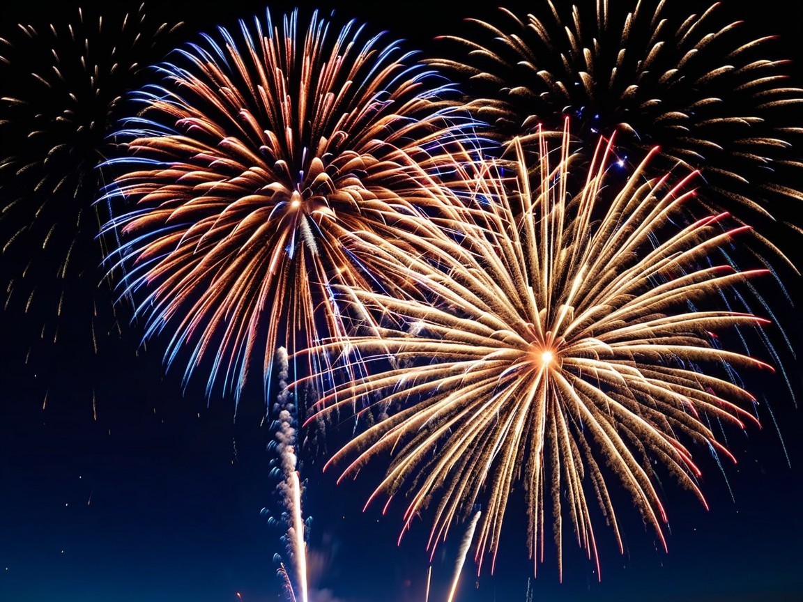 Long-exposure photograph of vibrant fireworks display