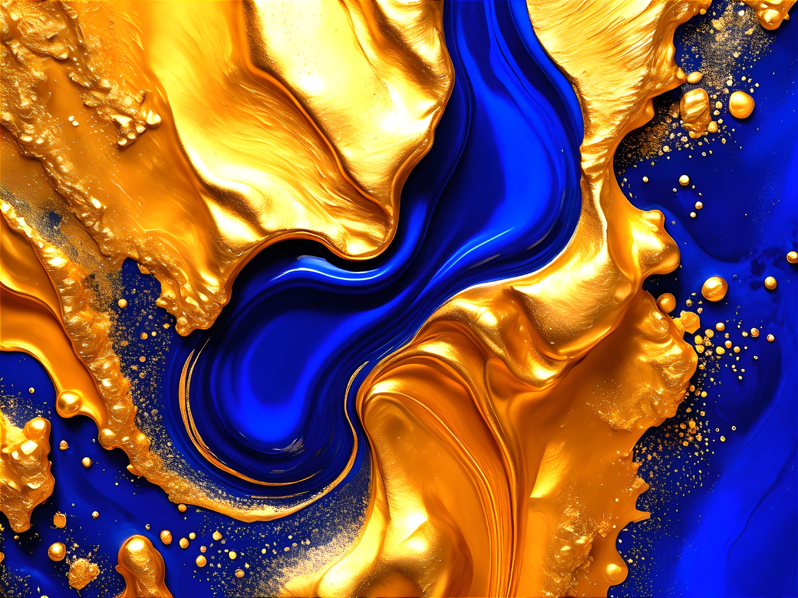 Vibrant Abstract Composition of Gold and Deep Blue
