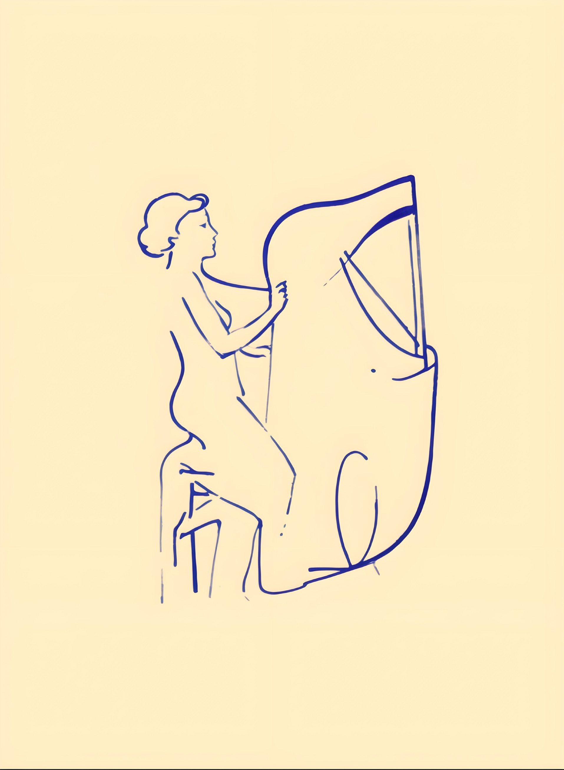 Minimalist Line Drawing of Woman at Piano