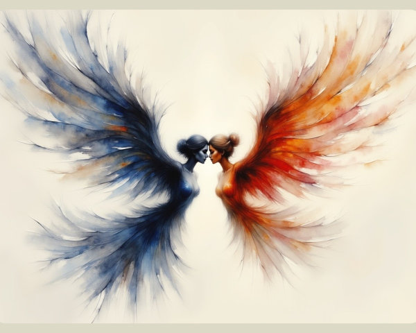 Ethereal Figures Representing Calmness and Passion