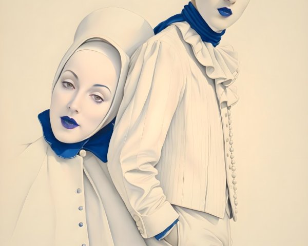 Elegantly Dressed Figures in Ethereal Pale Clothing