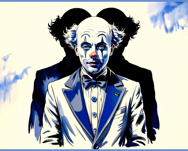 Clown in Formal Suit with Expressive Face and Shadows