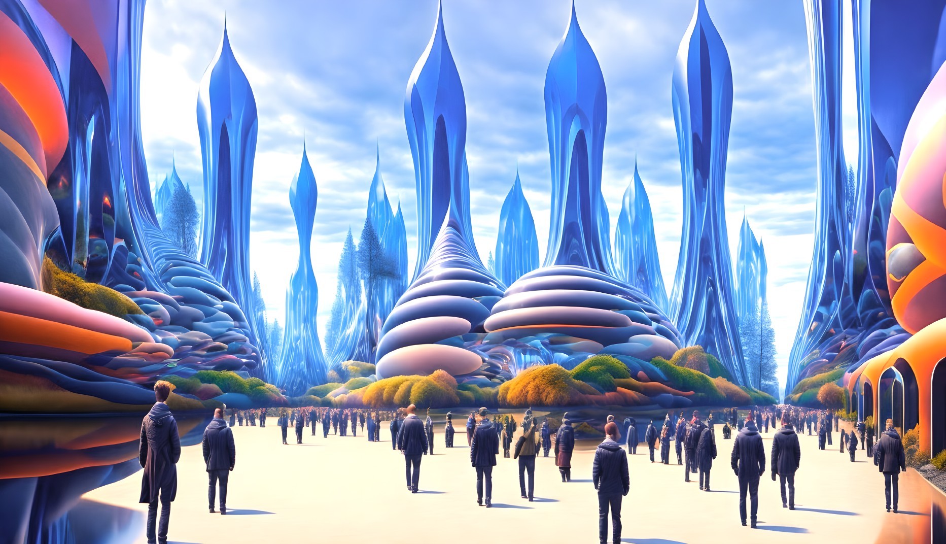 Futuristic Landscape with Blue Organic Structures