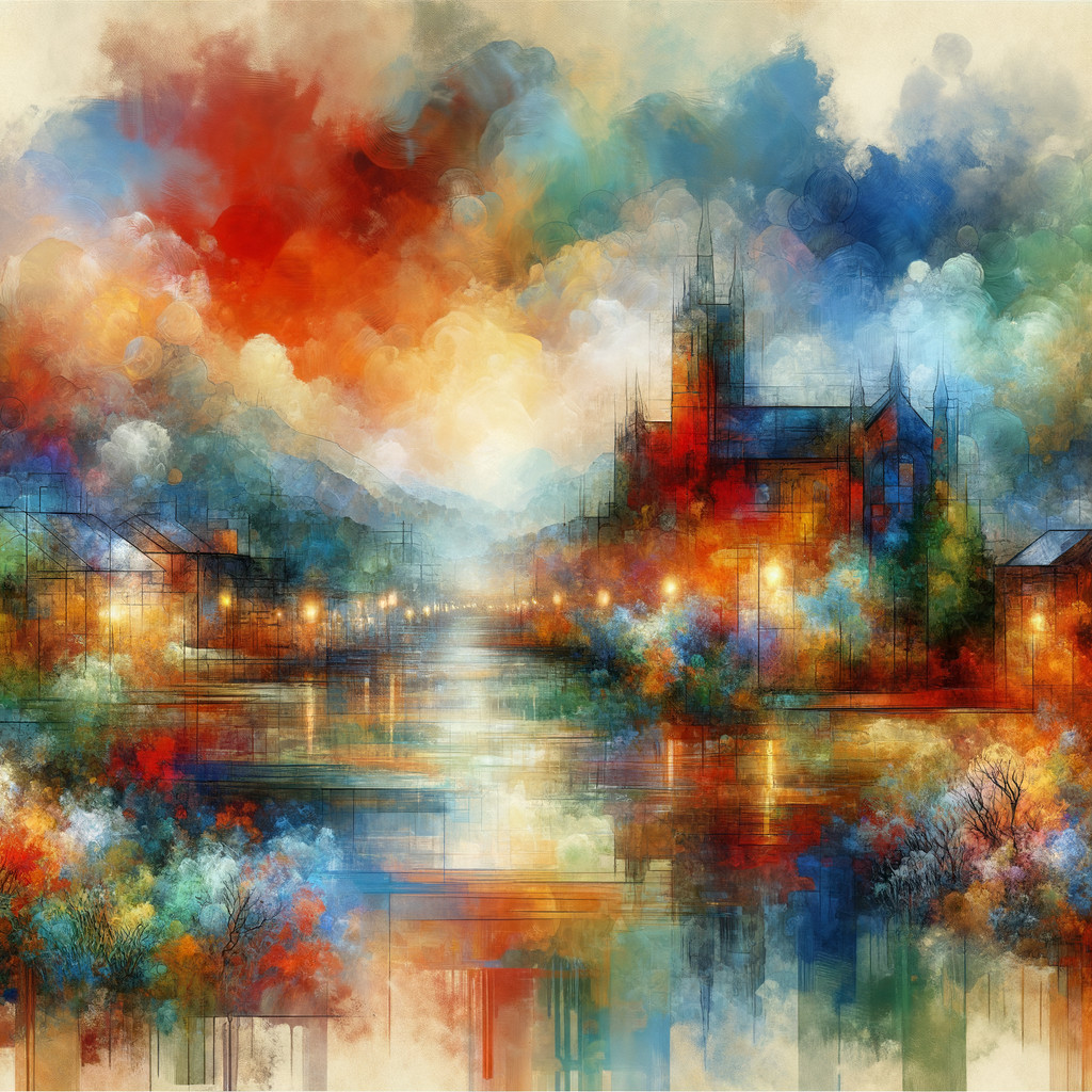 Abstract Landscape with River and Majestic Castle