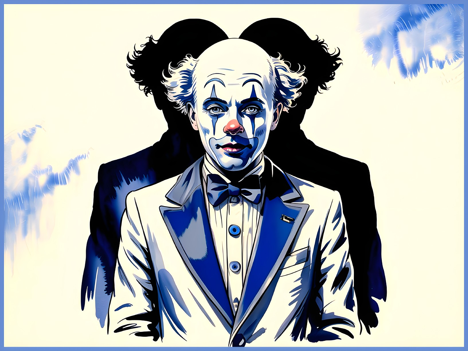 Clown in Formal Suit with Expressive Face and Shadows