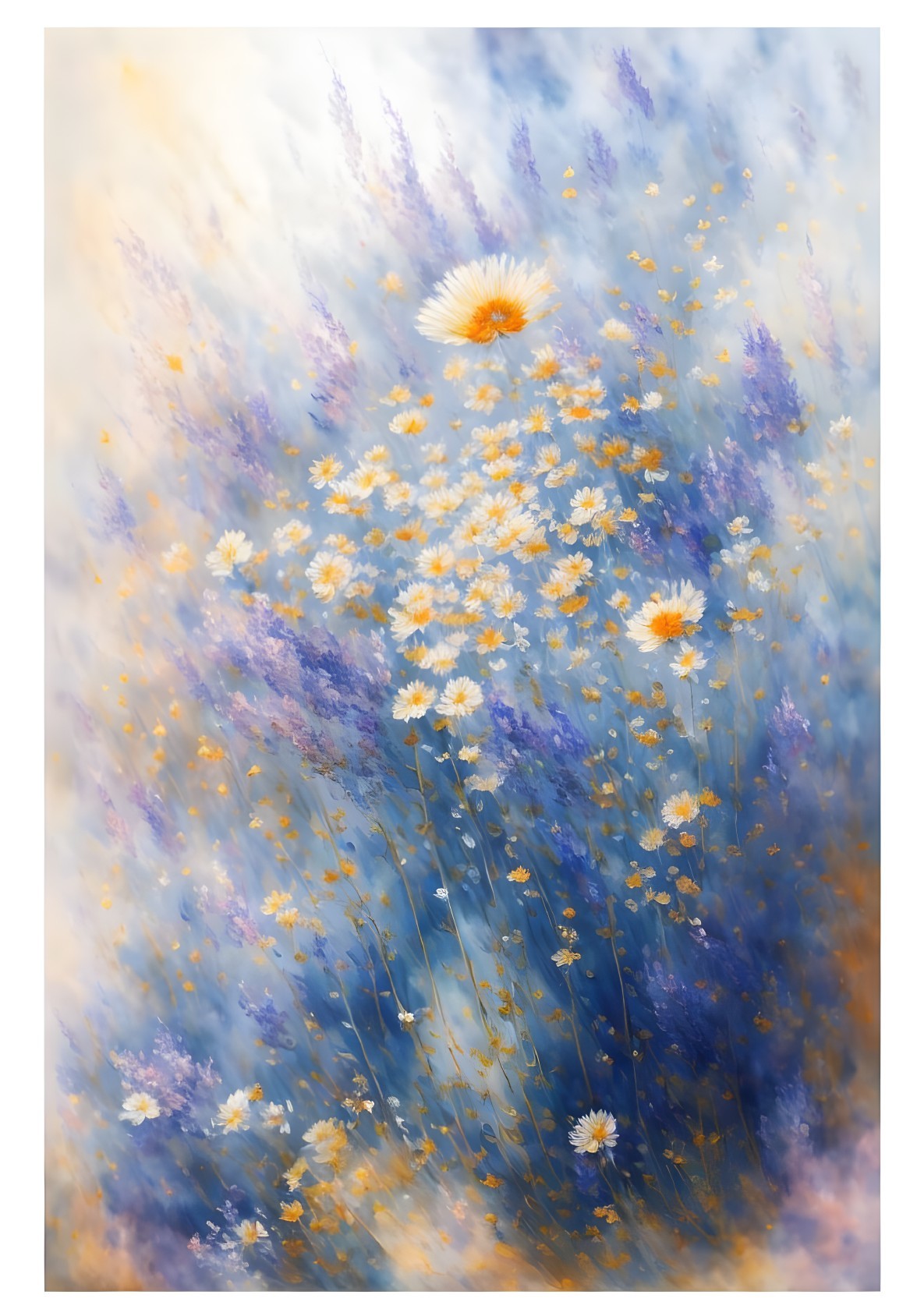 Dreamy Landscape of Blue and Gold Floral Hues